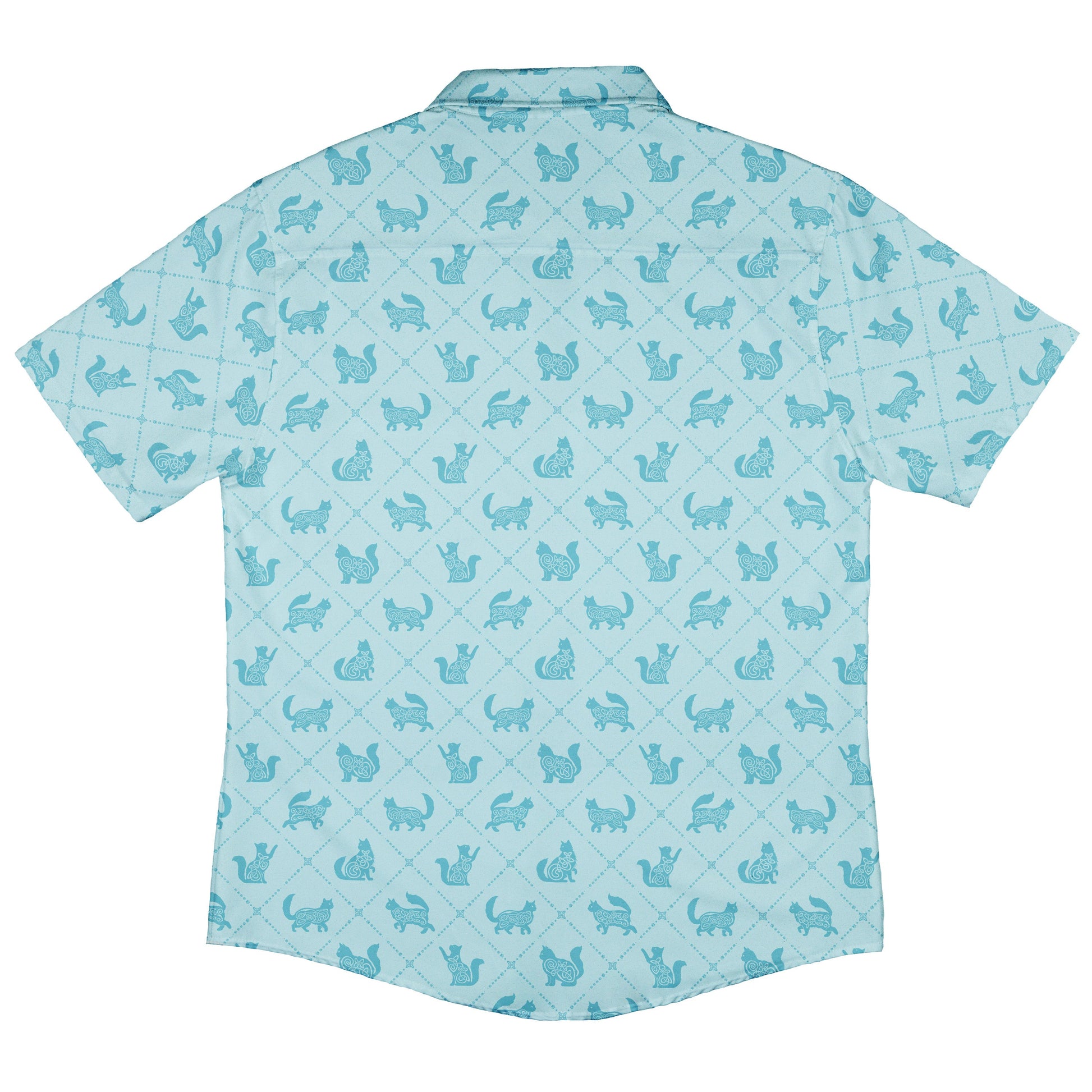 Diamond Lattice Cats Teal Button Up Shirt Back