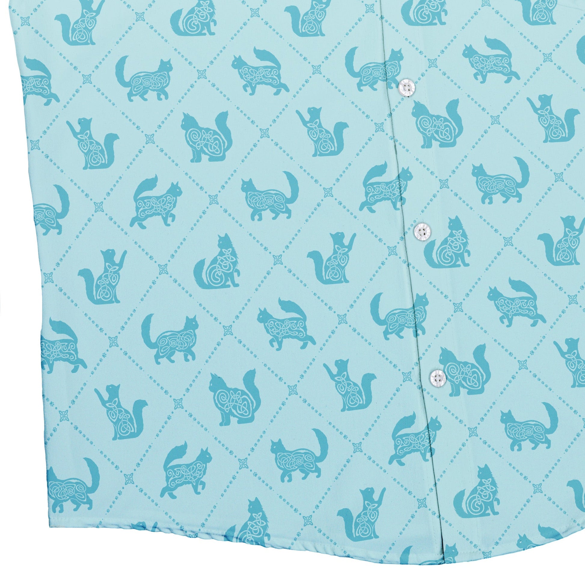 Diamond Lattice Cats Teal Button Up Shirt Bottom Corner