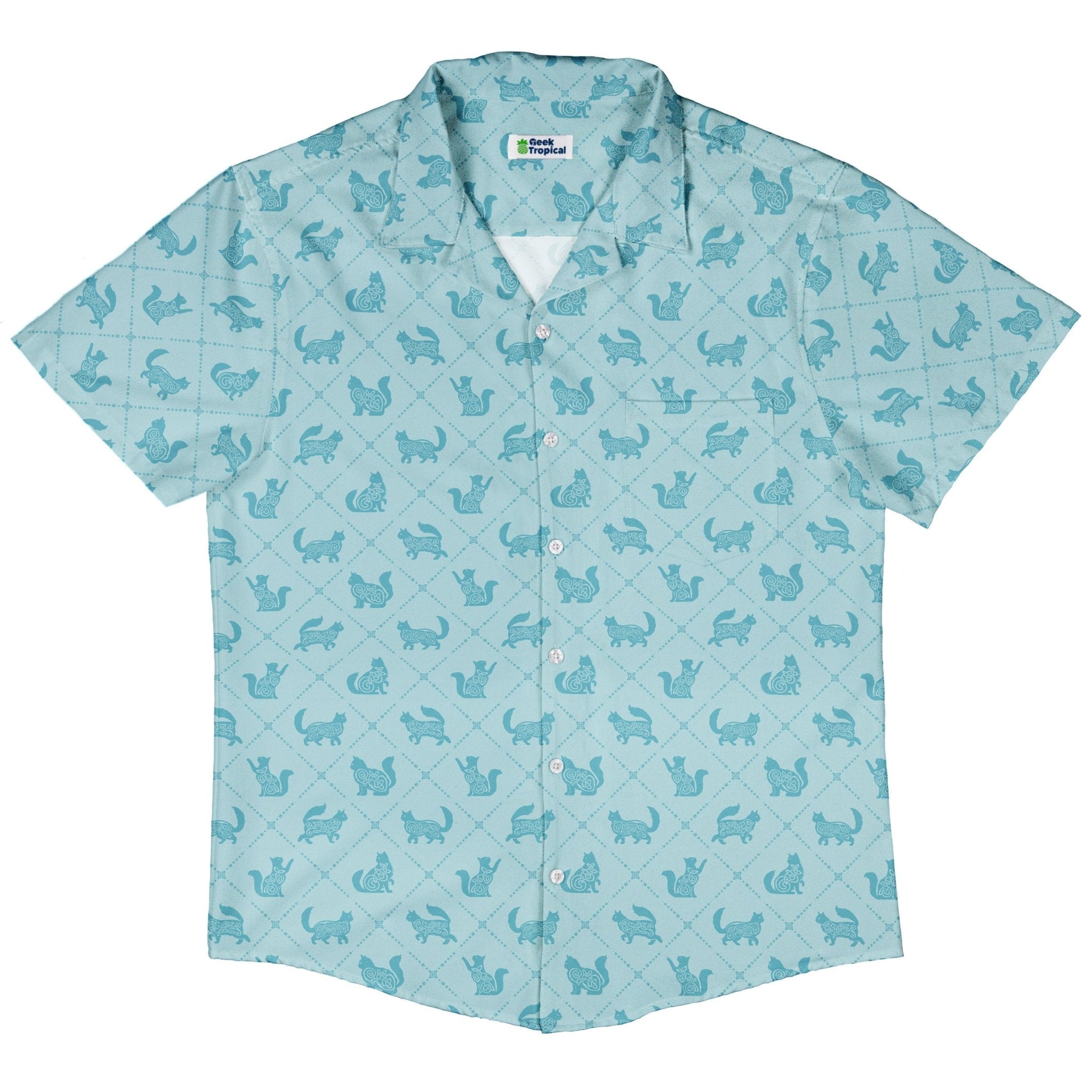 Diamond Lattice Cats Teal Button Up Shirt 5