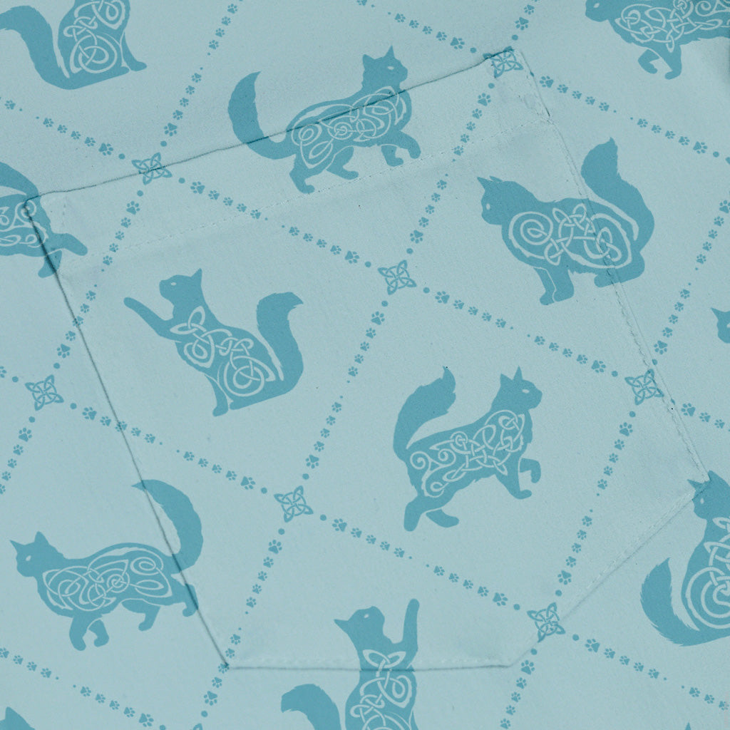 Diamond Lattice Cats Teal Button Up Shirt Pocket