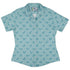 Diamond Lattice Cats Teal Curvy Button Up Shirt womens front