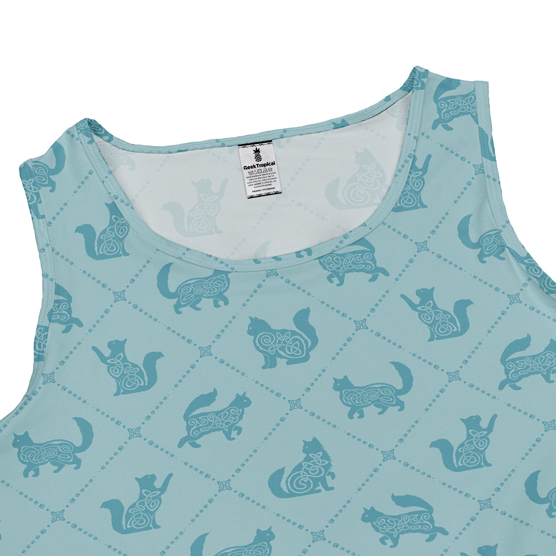 Diamond Lattice Cats Teal Sleeveless Dress close front