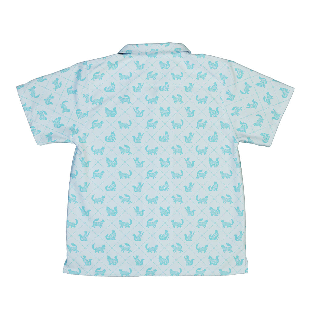 Diamond Lattice Cats Teal Youth Hawaiian Shirt Back