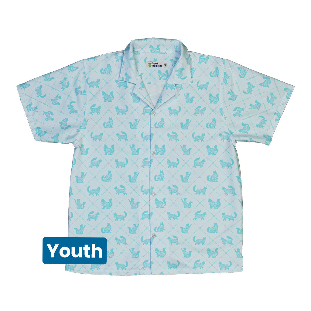 Diamond Lattice Cats Teal Youth Hawaiian Shirt Front