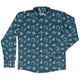 Dice Critters Blue Monochrome Long Sleeve Button Up Shirt Geek Nerd adult sizing Animal Patterns Designed by Rose Khan