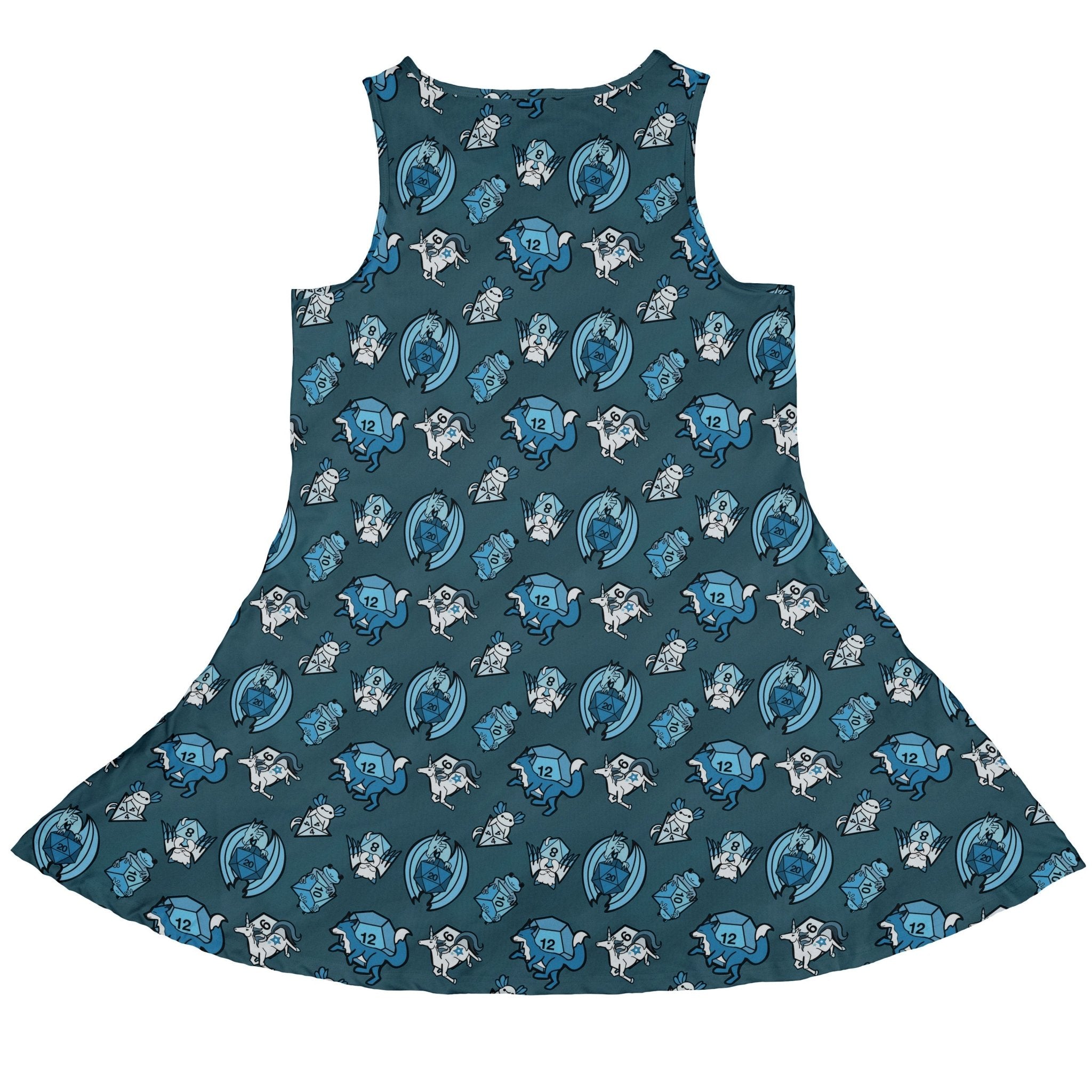 Dice Critters Blue Monochrome Dress Geek Nerd Animal Patterns Designed by Rose Khan dnd & rpg print