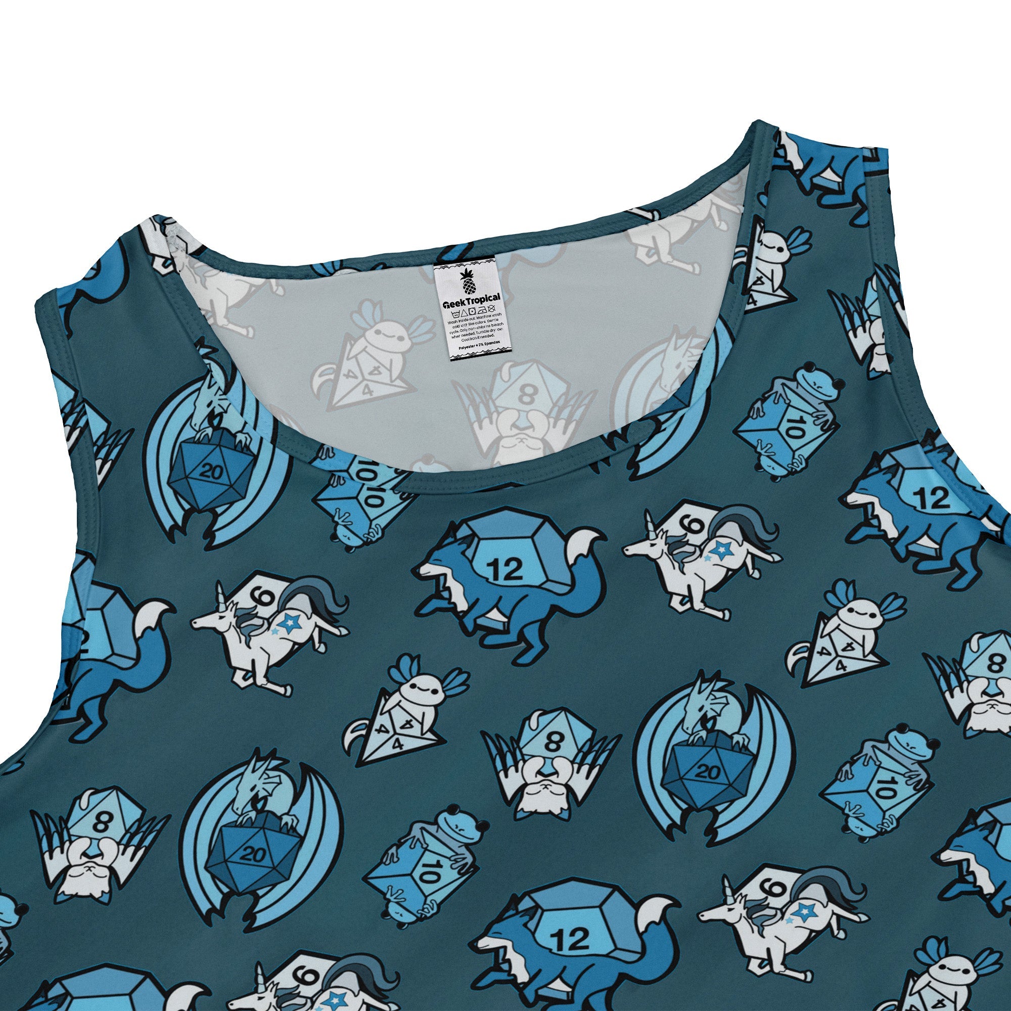 Dice Critters Blue Monochrome Dress Geek Nerd Animal Patterns Designed by Rose Khan dnd & rpg print