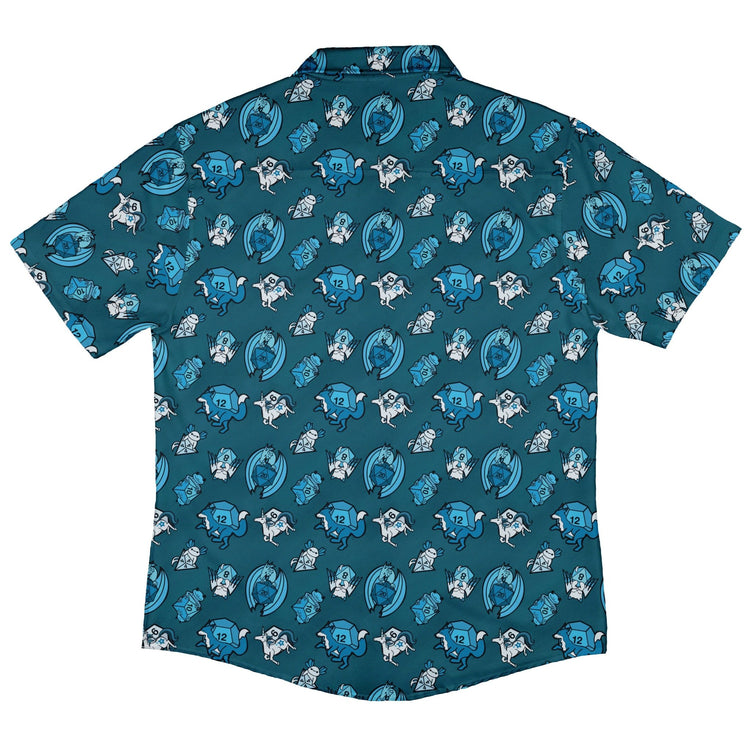 Dice Critters Blue Monochrome Button Up Shirt - adult sizing - Animal Patterns - Designed by Rose Khan