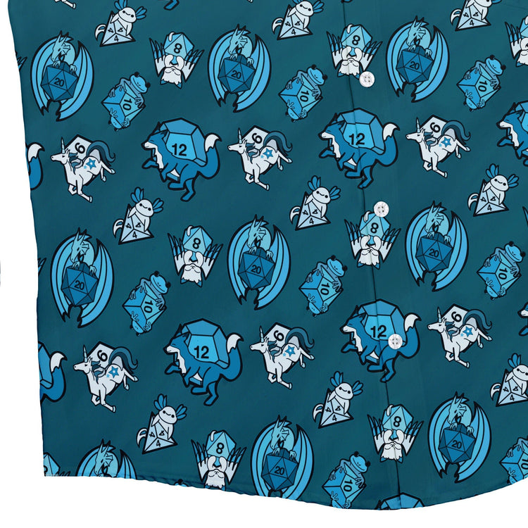 Dice Critters Blue Monochrome Button Up Shirt - adult sizing - Animal Patterns - Designed by Rose Khan