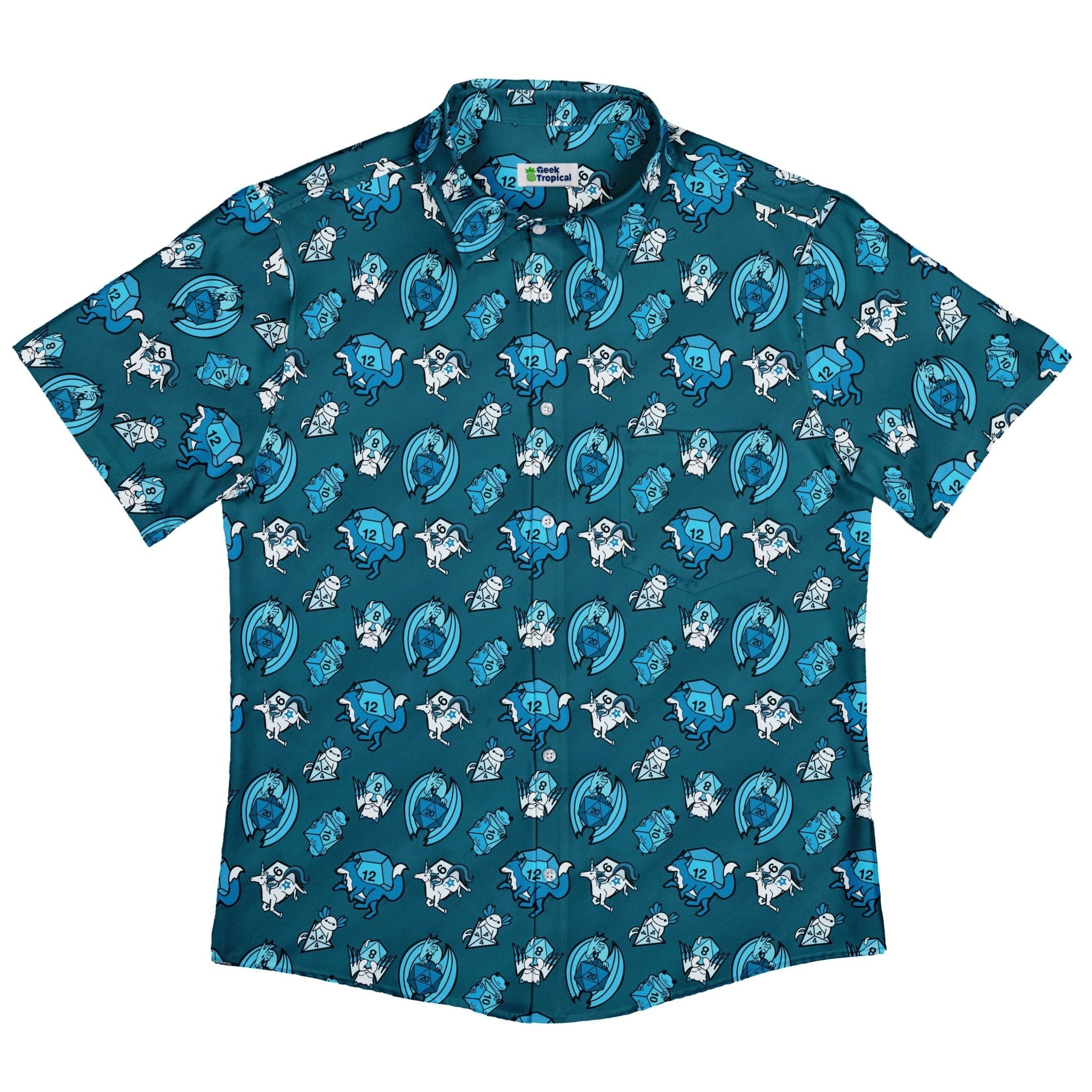 Dice Critters Blue Monochrome Button Up Shirt - adult sizing - Animal Patterns - Designed by Rose Khan
