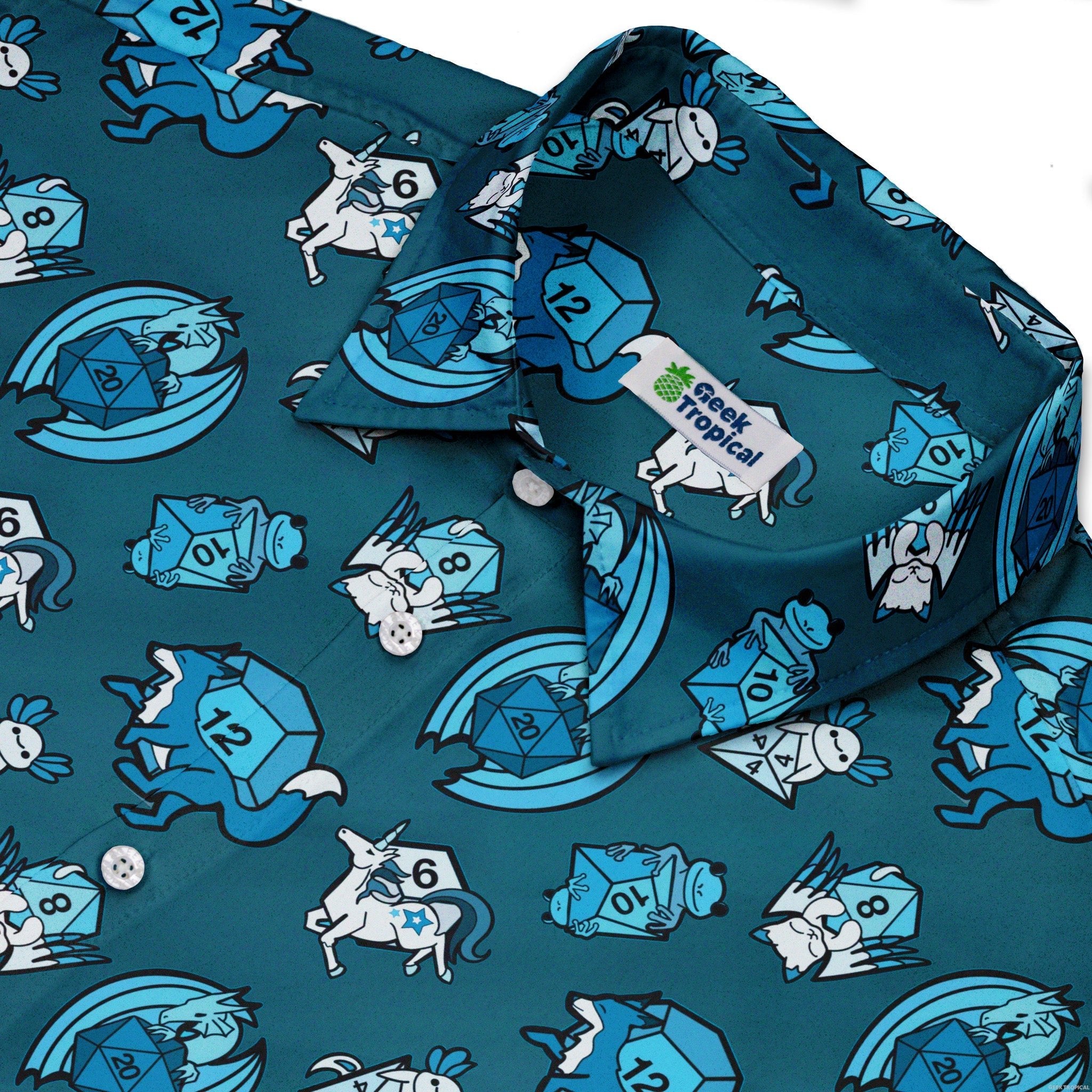 Dice Critters Blue Monochrome Button Up Shirt - adult sizing - Animal Patterns - Designed by Rose Khan