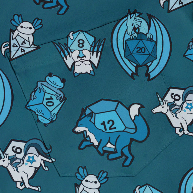 Dice Critters Blue Monochrome Button Up Shirt - adult sizing - Animal Patterns - Designed by Rose Khan