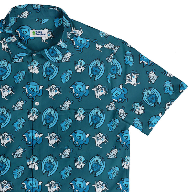 Dice Critters Blue Monochrome Button Up Shirt - adult sizing - Animal Patterns - Designed by Rose Khan