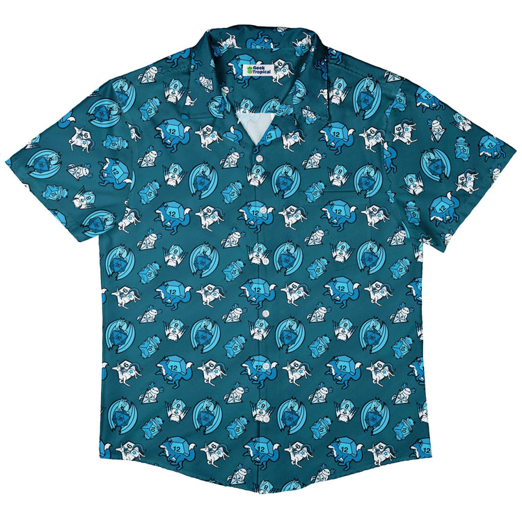 Dice Critters Blue Monochrome Button Up Shirt - adult sizing - Animal Patterns - Designed by Rose Khan