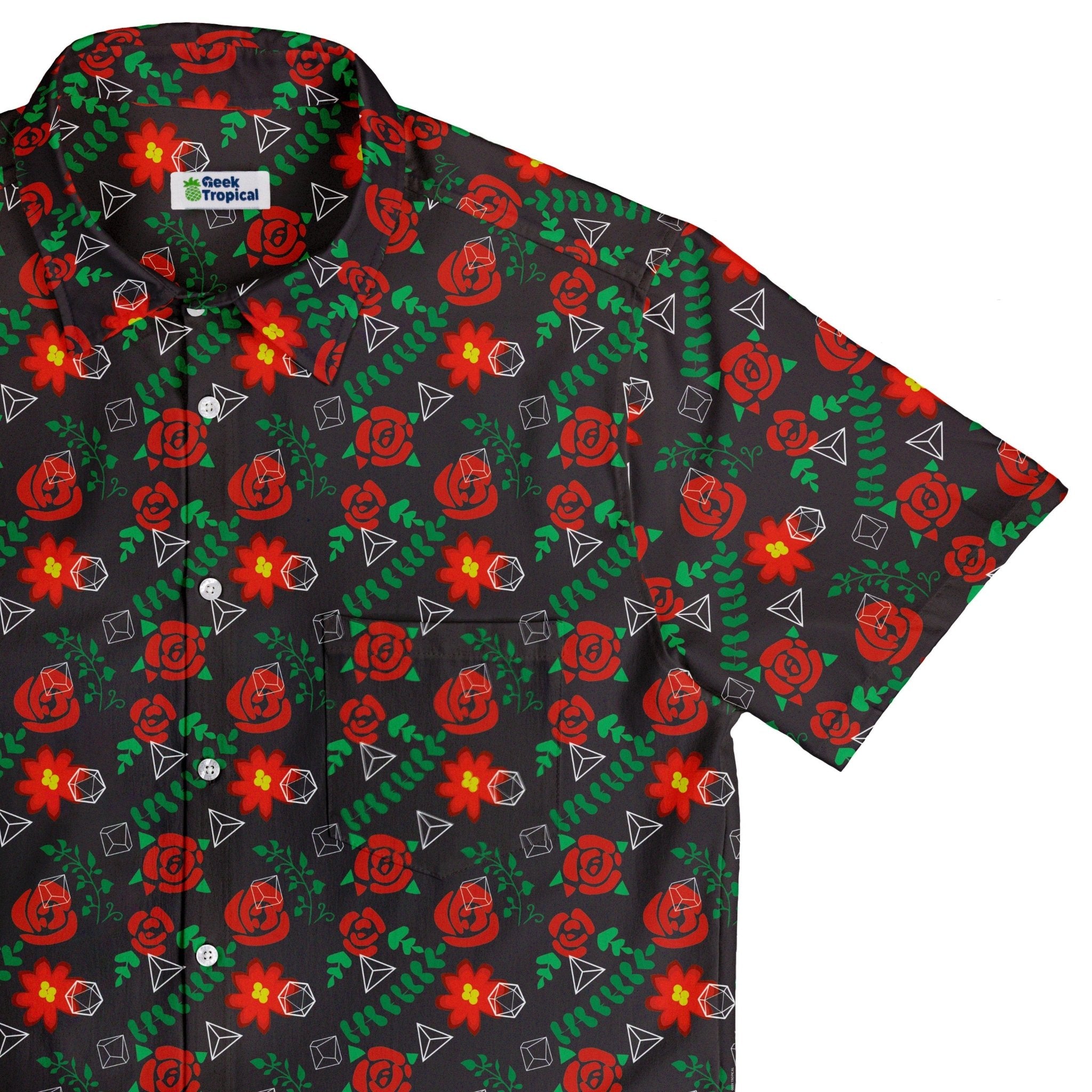 Dice and Roses Button Up Shirt - adult sizing - Botany Print - Design by Heather Davenport