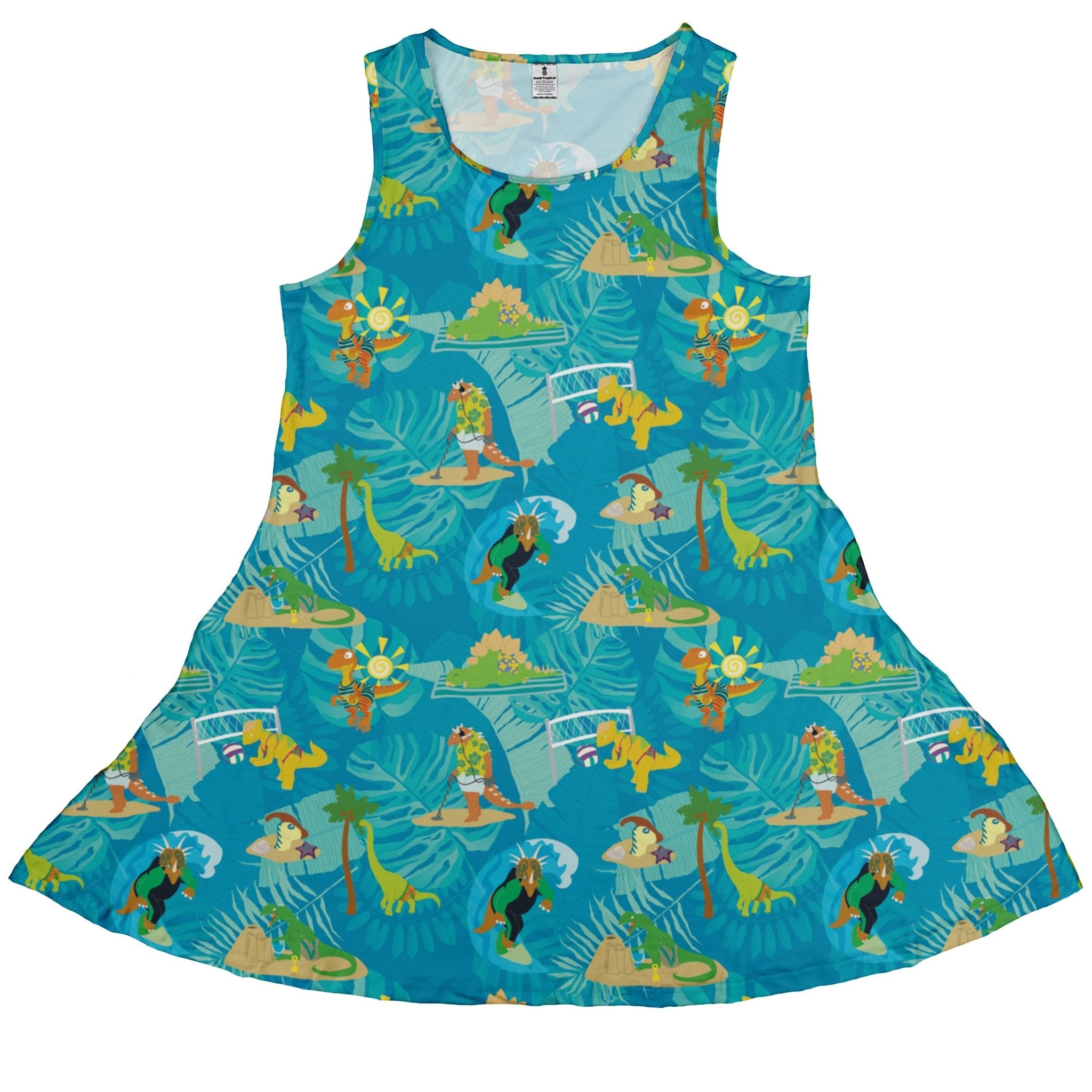 Dino Beach Party Dress Geek Nerd Designs by Nathan dinosaur print lx - C