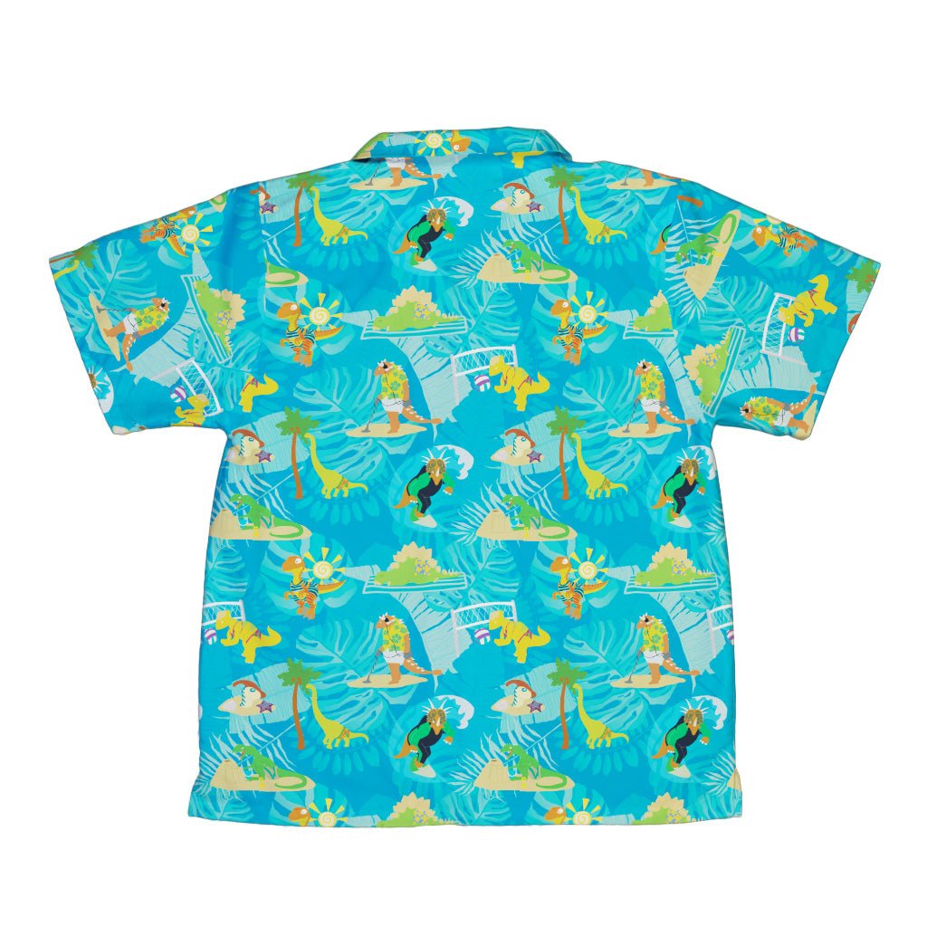 Dino Beach Party Youth Hawaiian Shirt - Designs by Nathan - dinosaur print - Q3
