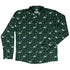 Dino Green Tropics Green Dinosaur Long Sleeve Button Up Shirt Geek Nerd adult sizing dinosaur print FLOW DESC WRITING