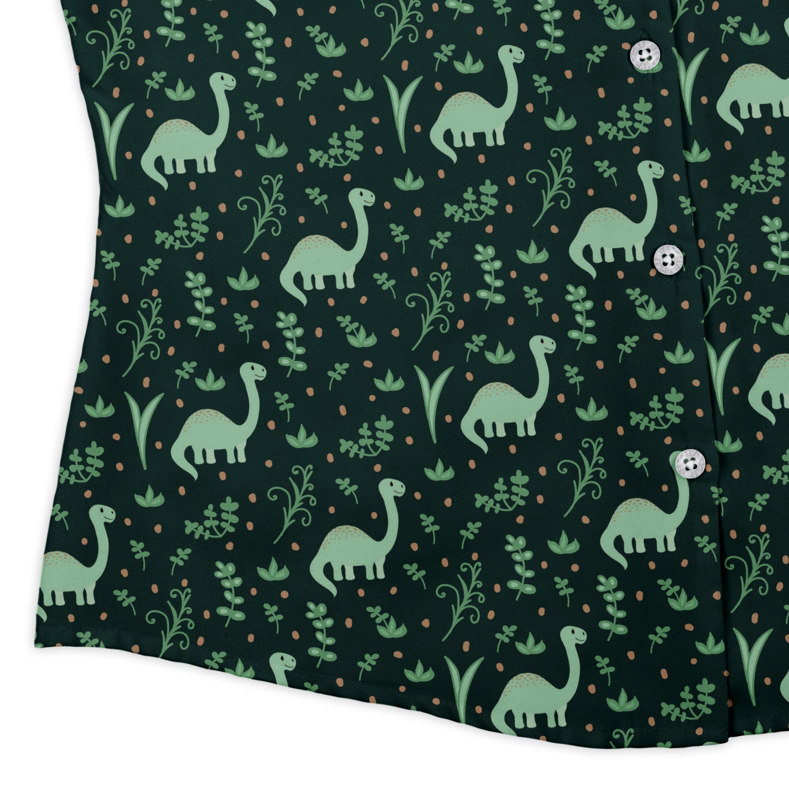Dino Green Tropics Green Dinosaur Curvy Button Up Shirt Geek Nerd dinosaur print women