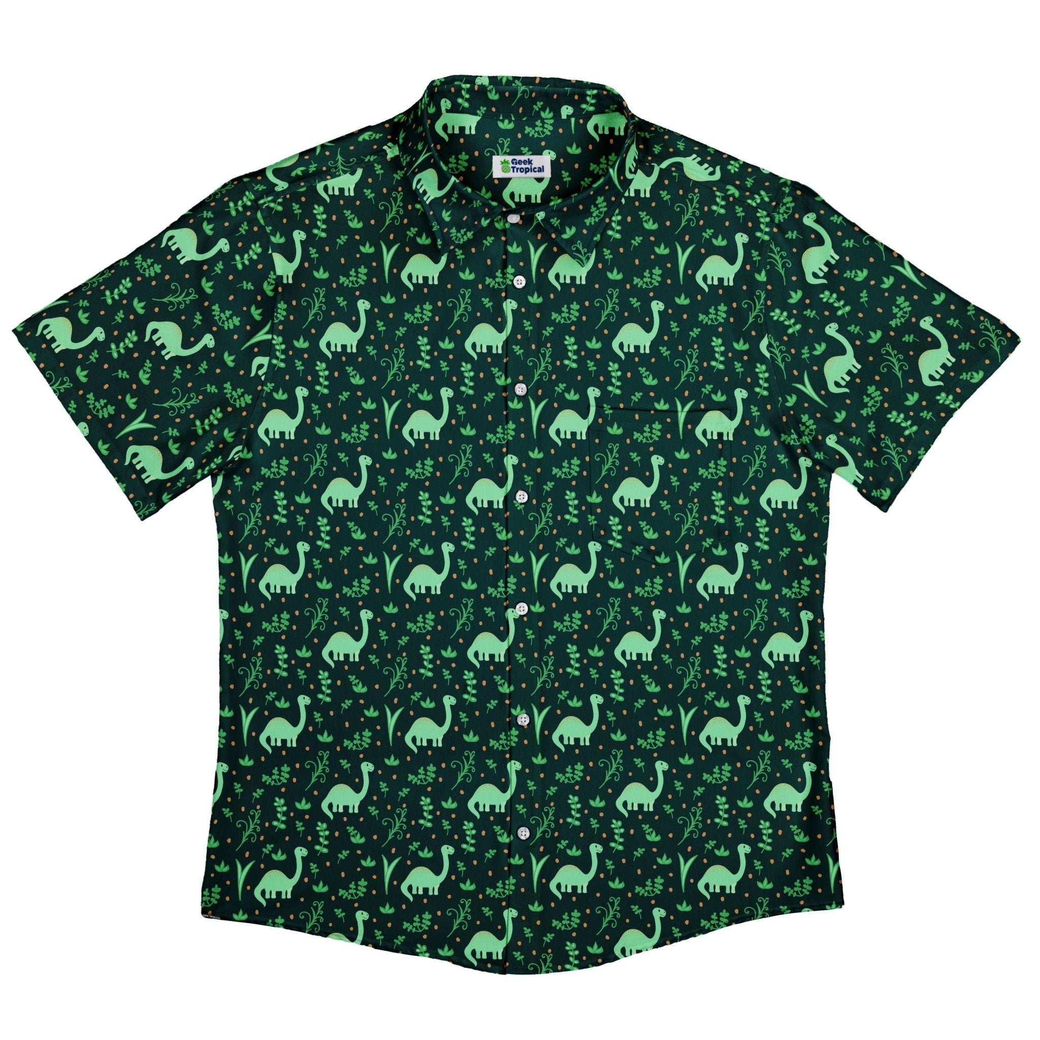 Dino Green Tropics Green Dinosaur Button Up Shirt - adult sizing - dinosaur print -