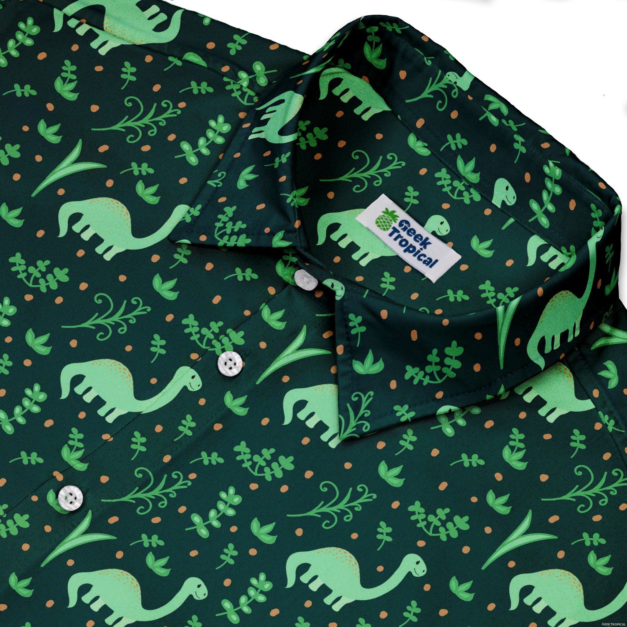 Dino Green Tropics Green Dinosaur Button Up Shirt - adult sizing - dinosaur print -