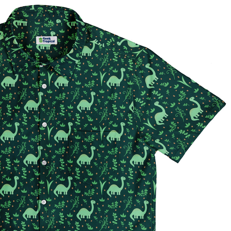 Dino Green Tropics Green Dinosaur Button Up Shirt - adult sizing - dinosaur print -