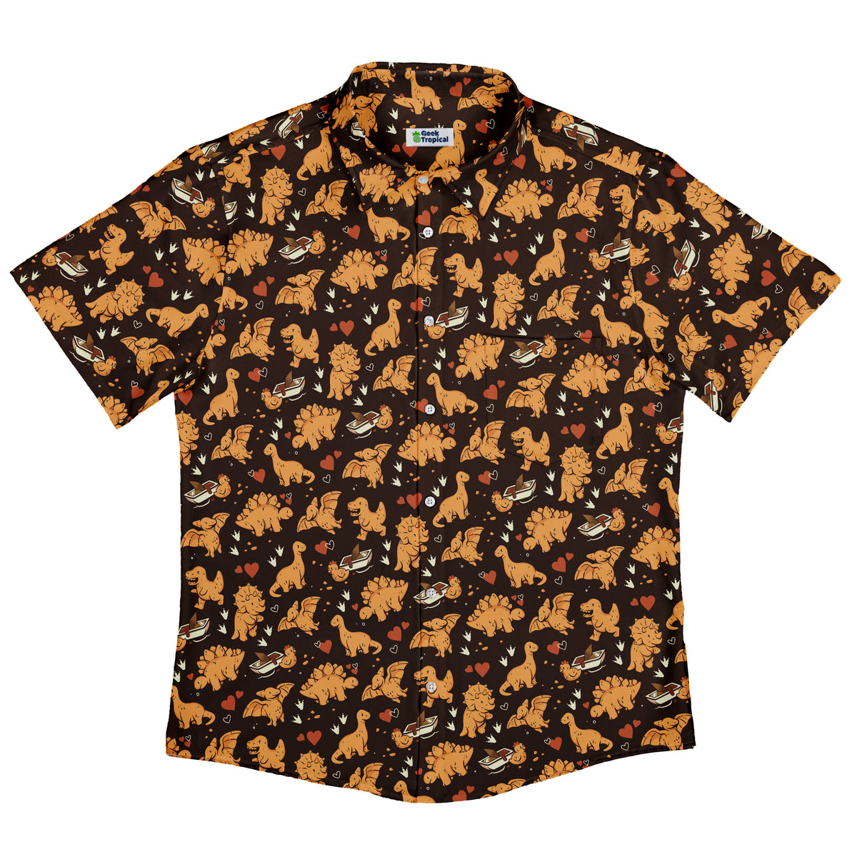 Dino Nuggets Love Button Up Shirt Flat Front