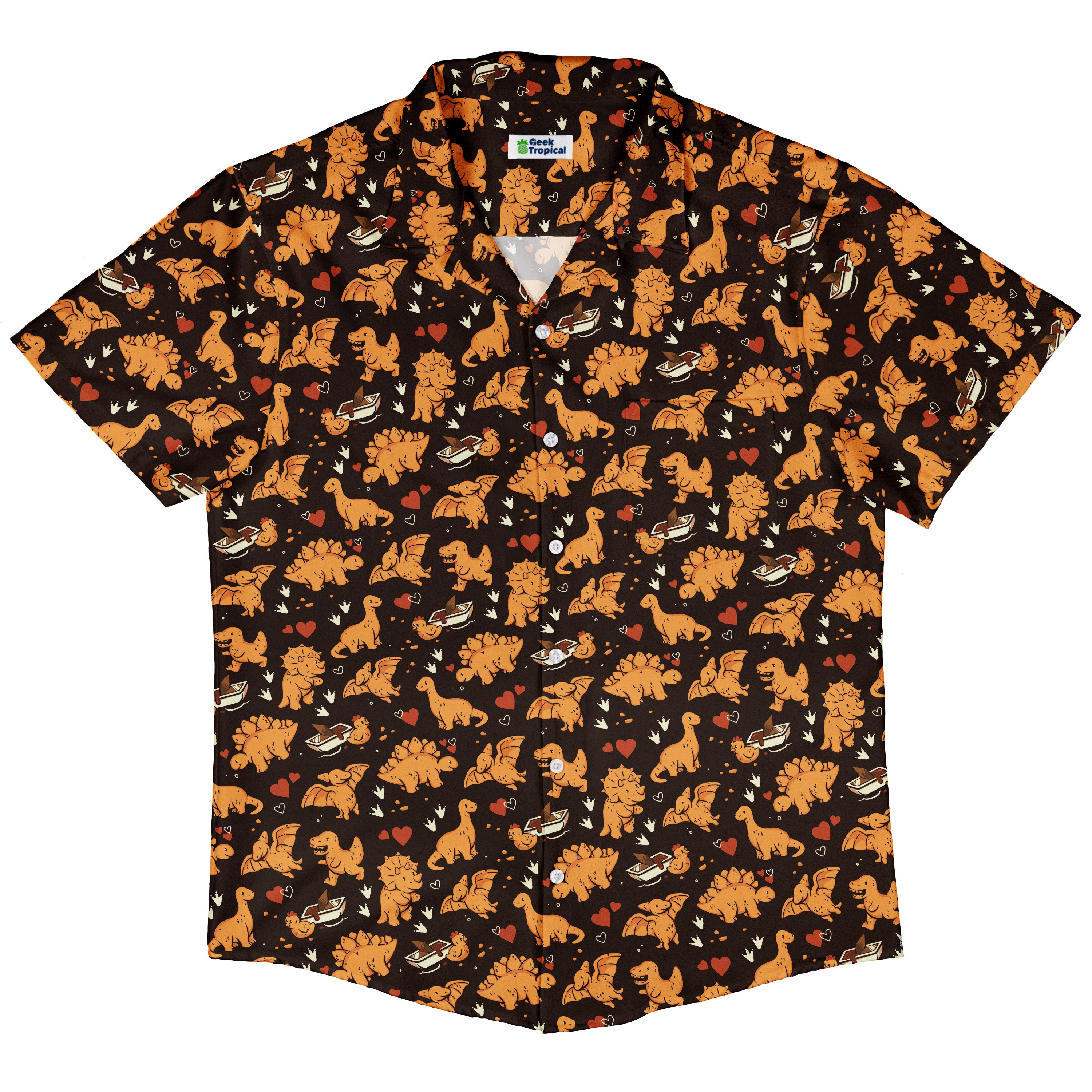 Dino Nuggets Love Button Up Shirt Hawaiian Front