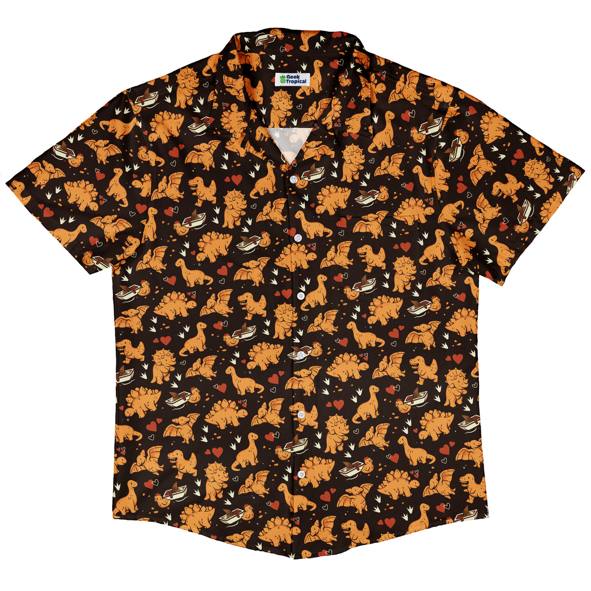 Dino Nuggets Love Button Up Shirt Hawaiian Front
