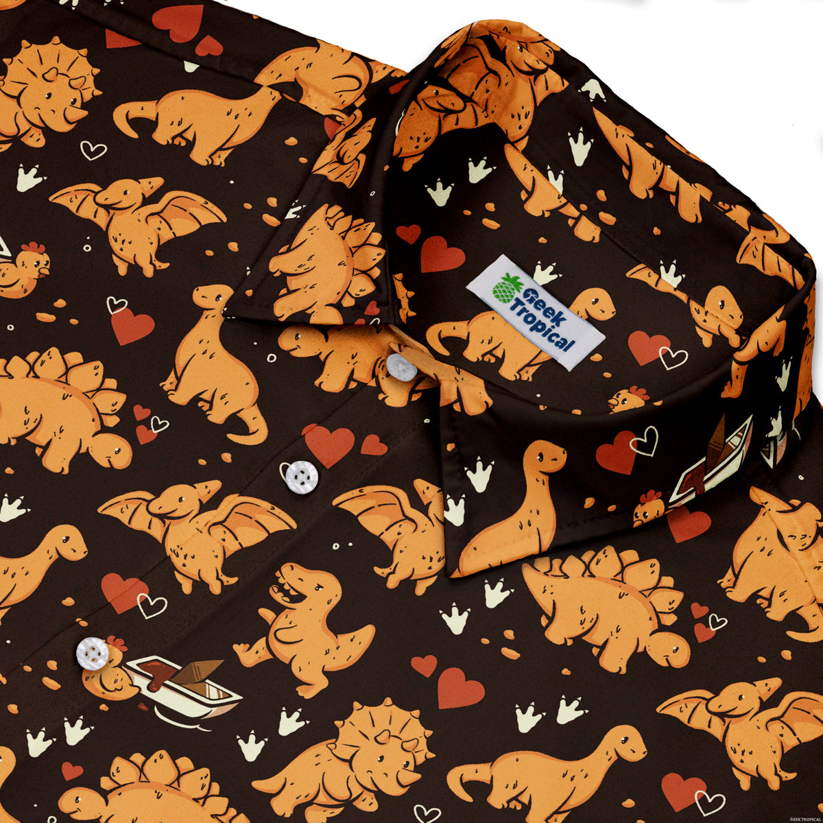 Dino Nuggets Love Button Up Shirt Neck