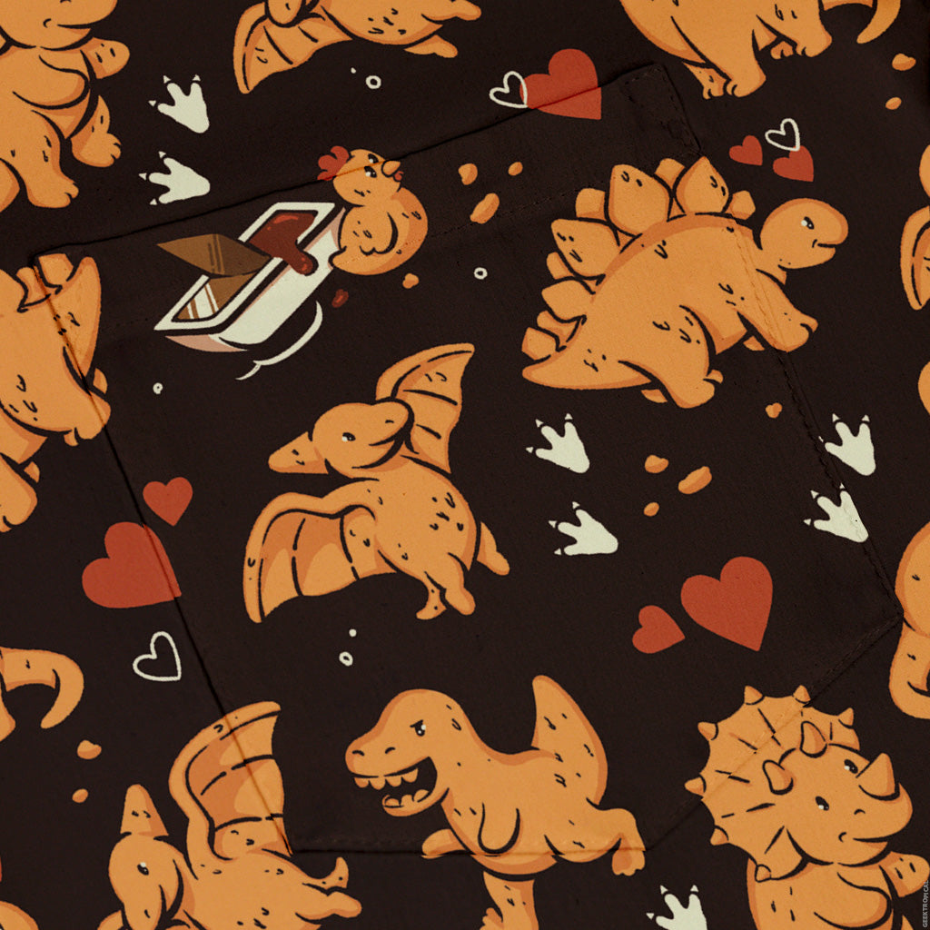 Dino Nuggets Love Button Up Shirt Pocket