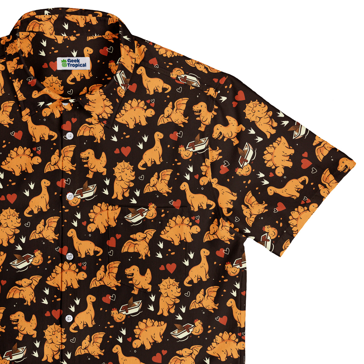 Dino Nuggets Love Button Up Shirt Top Corner