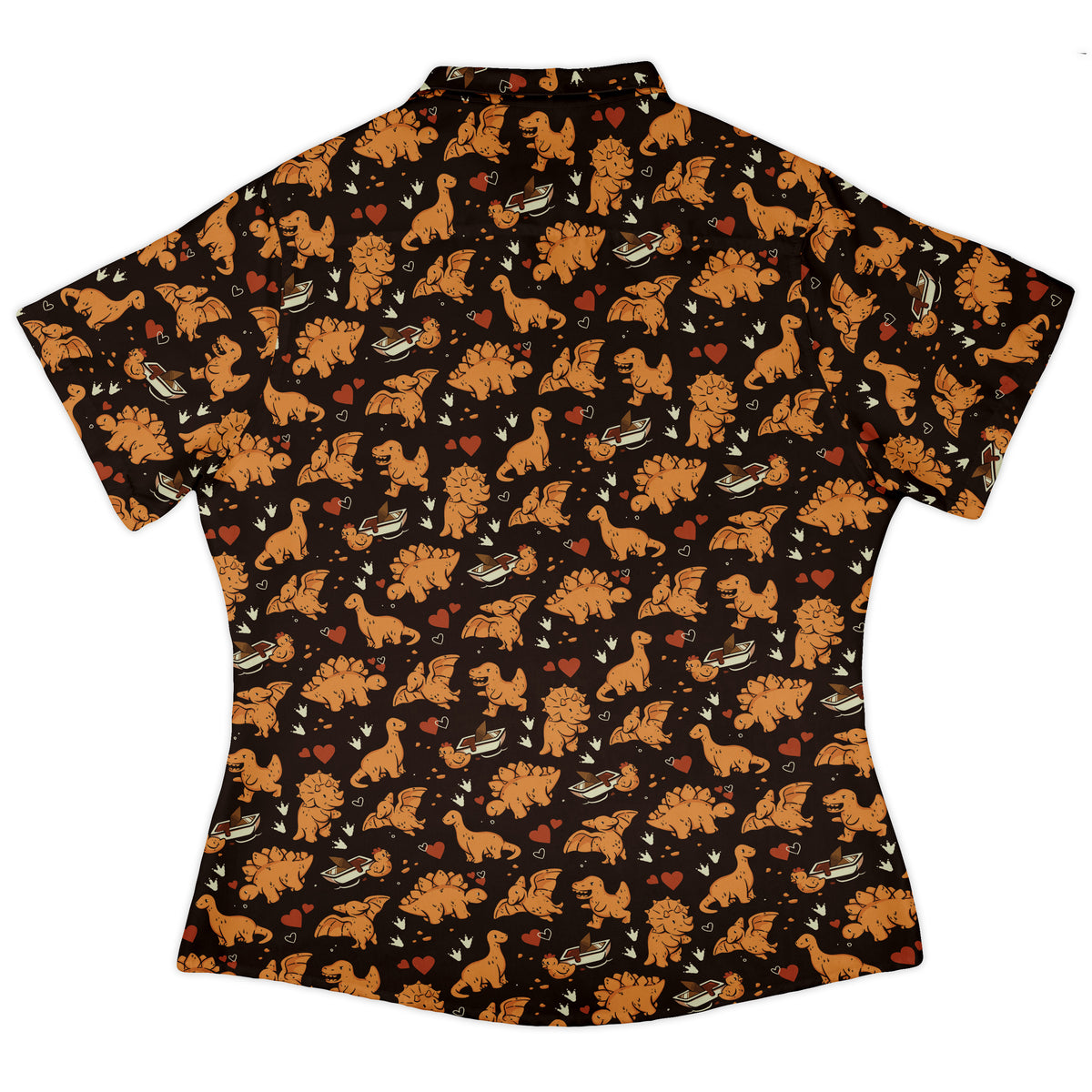 Dino Nuggets Love Curvy Button Up Shirt womens back