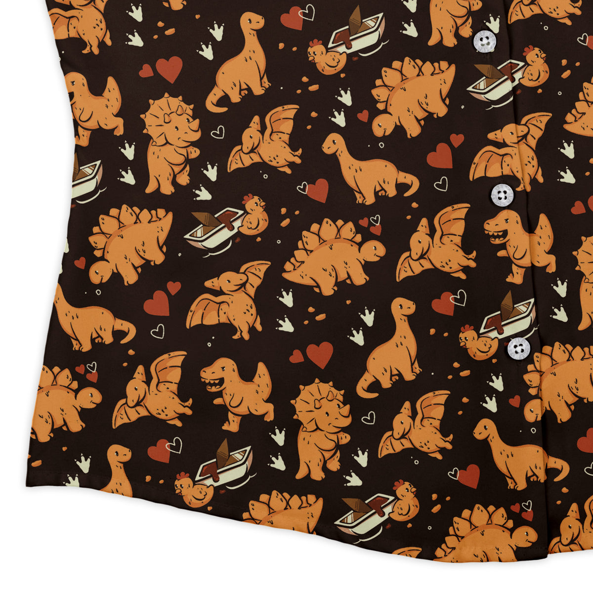Dino Nuggets Love Curvy Button Up Shirt womens corner