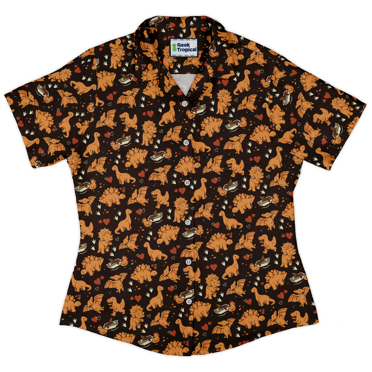 Dino Nuggets Love Curvy Button Up Shirt womens front