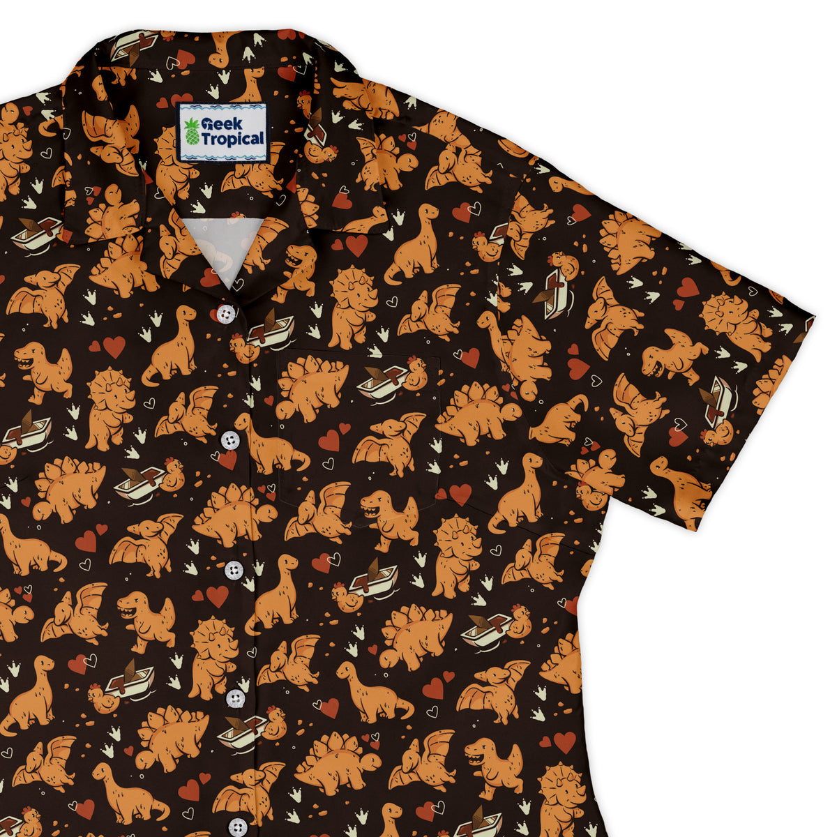 Dino Nuggets Love Curvy Button Up Shirt womens top right