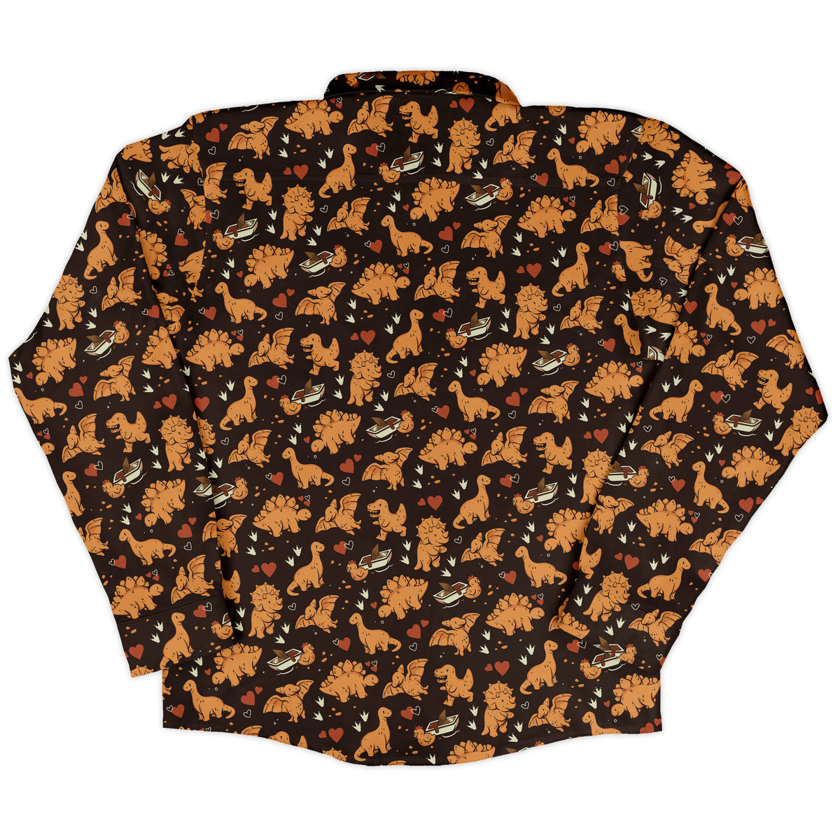 Dino Nuggets Love Long Sleeve Button Up Shirt back