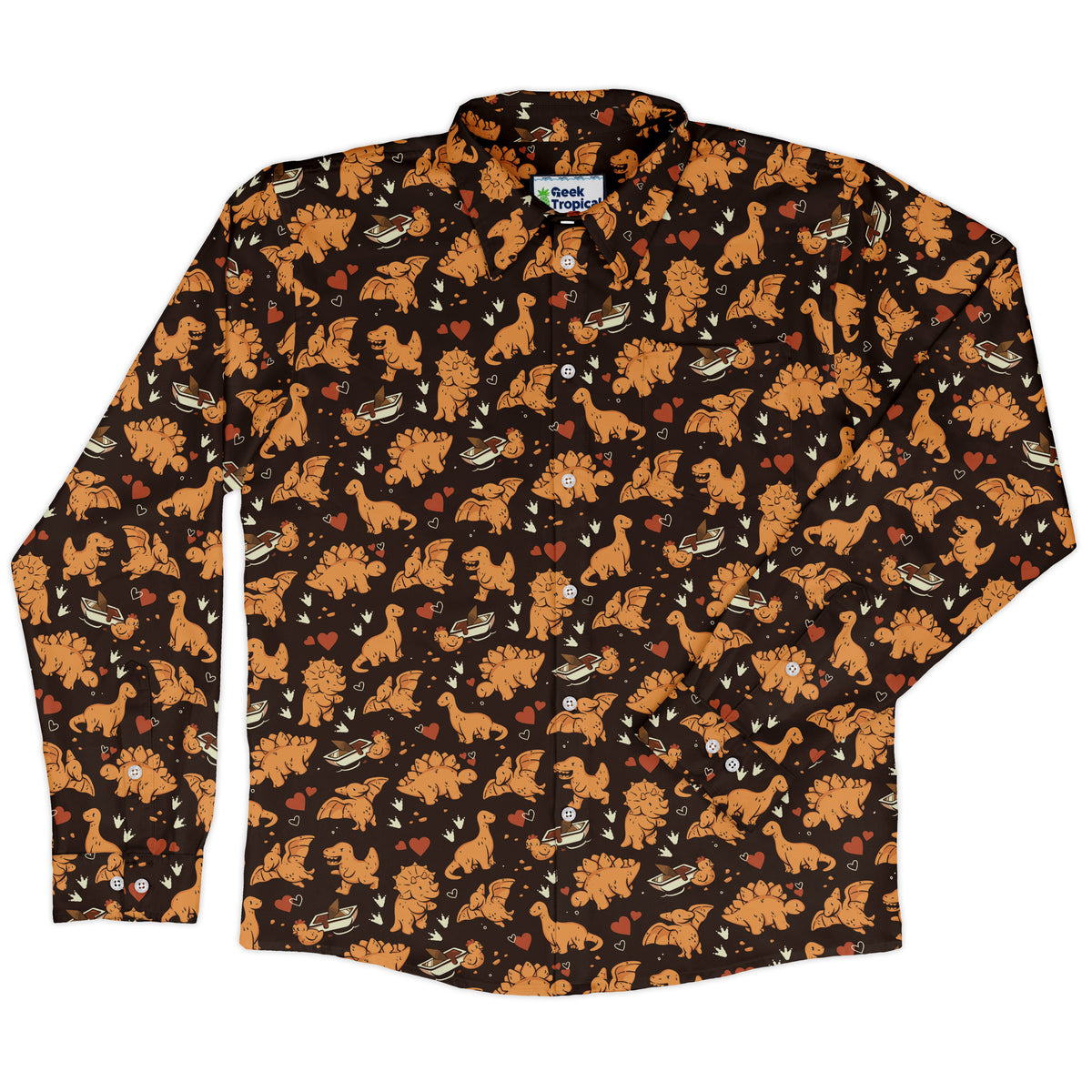 Dino Nuggets Love Long Sleeve Button Up Shirt front