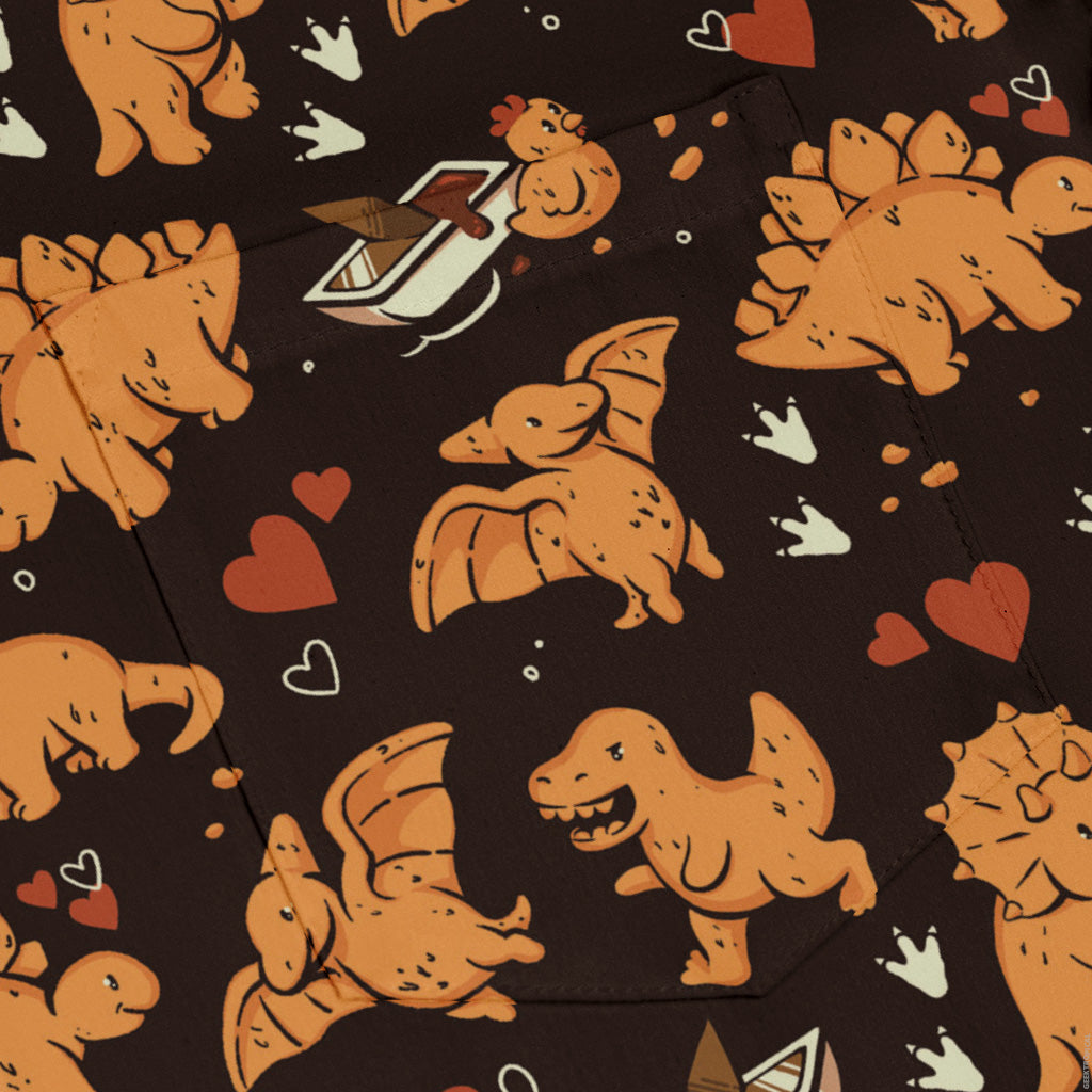 Dino Nuggets Love Long Sleeve Button Up Shirt pocket
