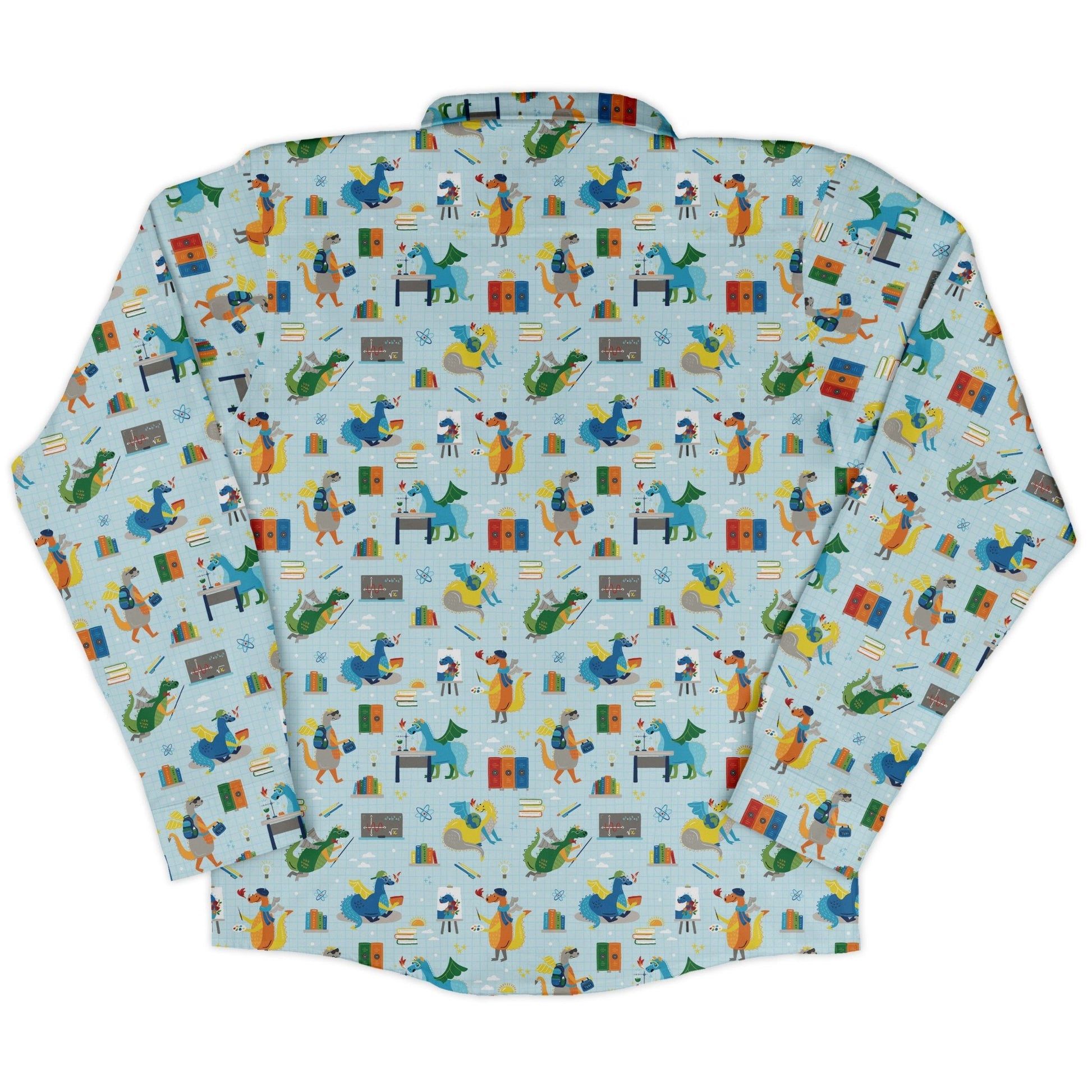 Dino School Long Sleeve Button Up Shirt Geek Nerd adult sizing Design by Zirkus Design dinosaur print