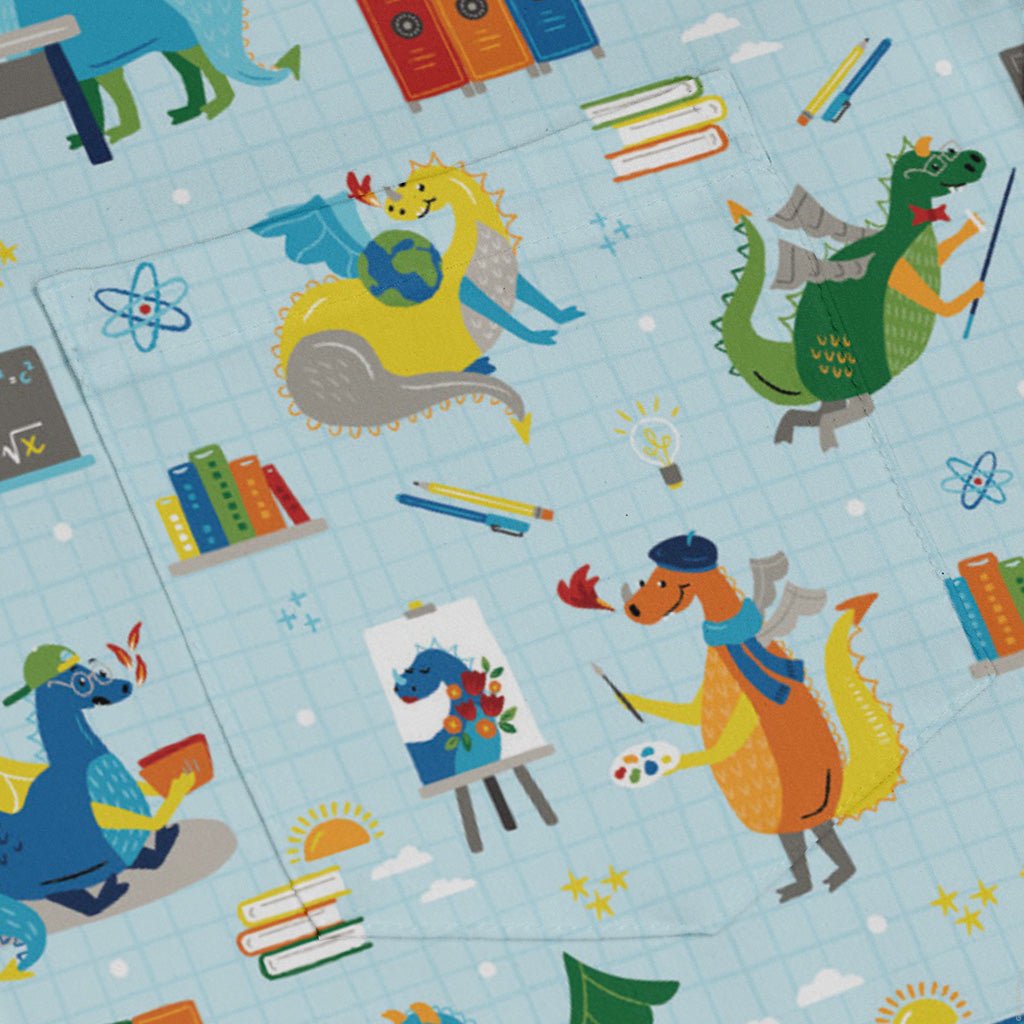 Dino School Long Sleeve Button Up Shirt Geek Nerd adult sizing Design by Zirkus Design dinosaur print