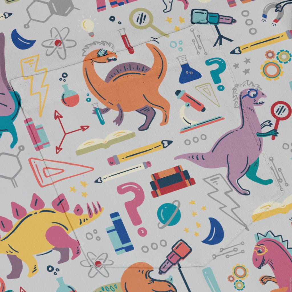 Dino Scientists Button Up Shirt Geek Nerd adult sizing Design by Zirkus Design dinosaur print