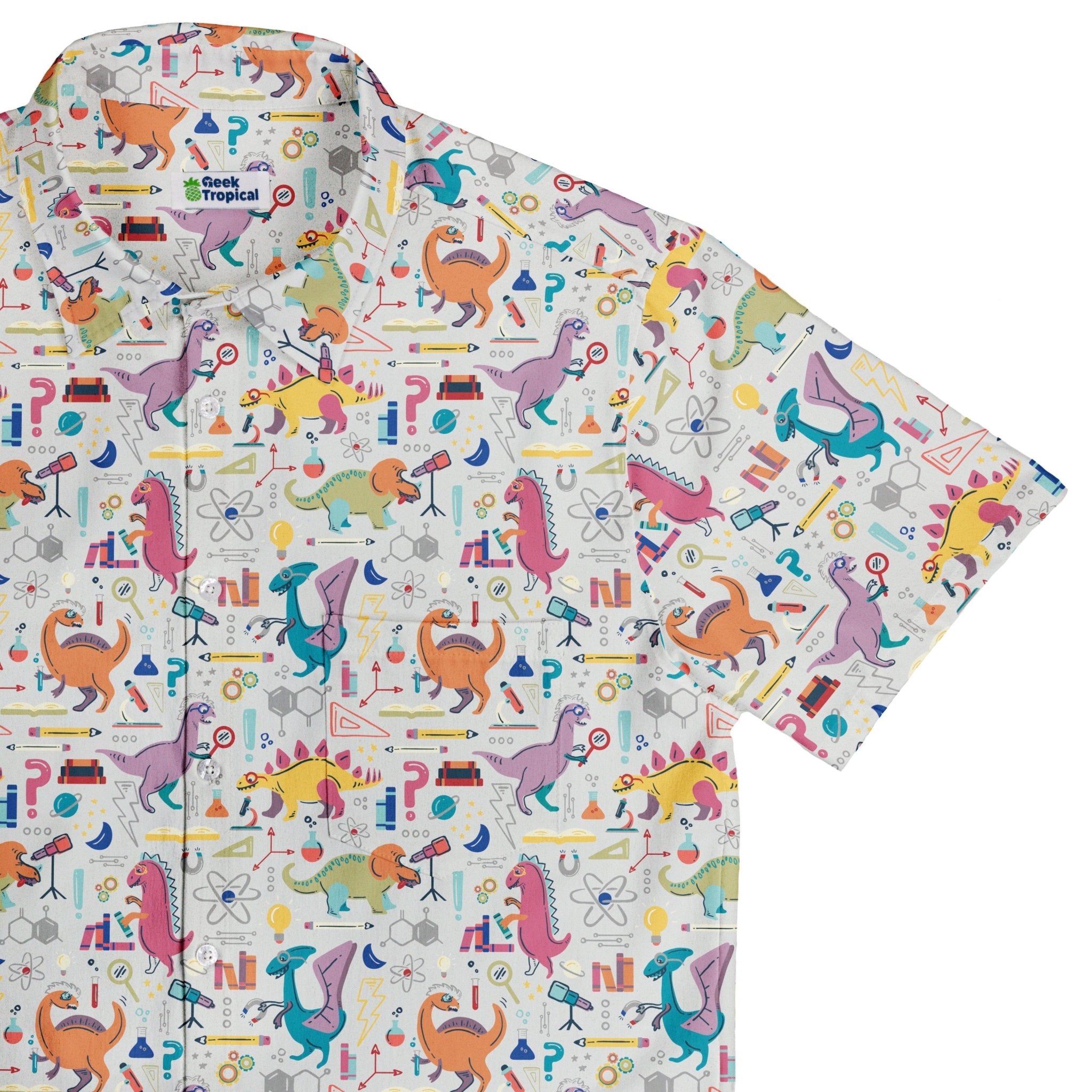 Dino Scientists Button Up Shirt Geek Nerd adult sizing Design by Zirkus Design dinosaur print