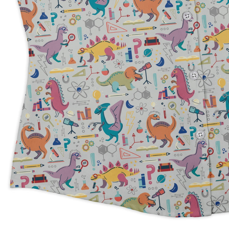 Dino Scientists Curvy Button Up Shirt Geek Nerd Design by Zirkus Design dinosaur print q225