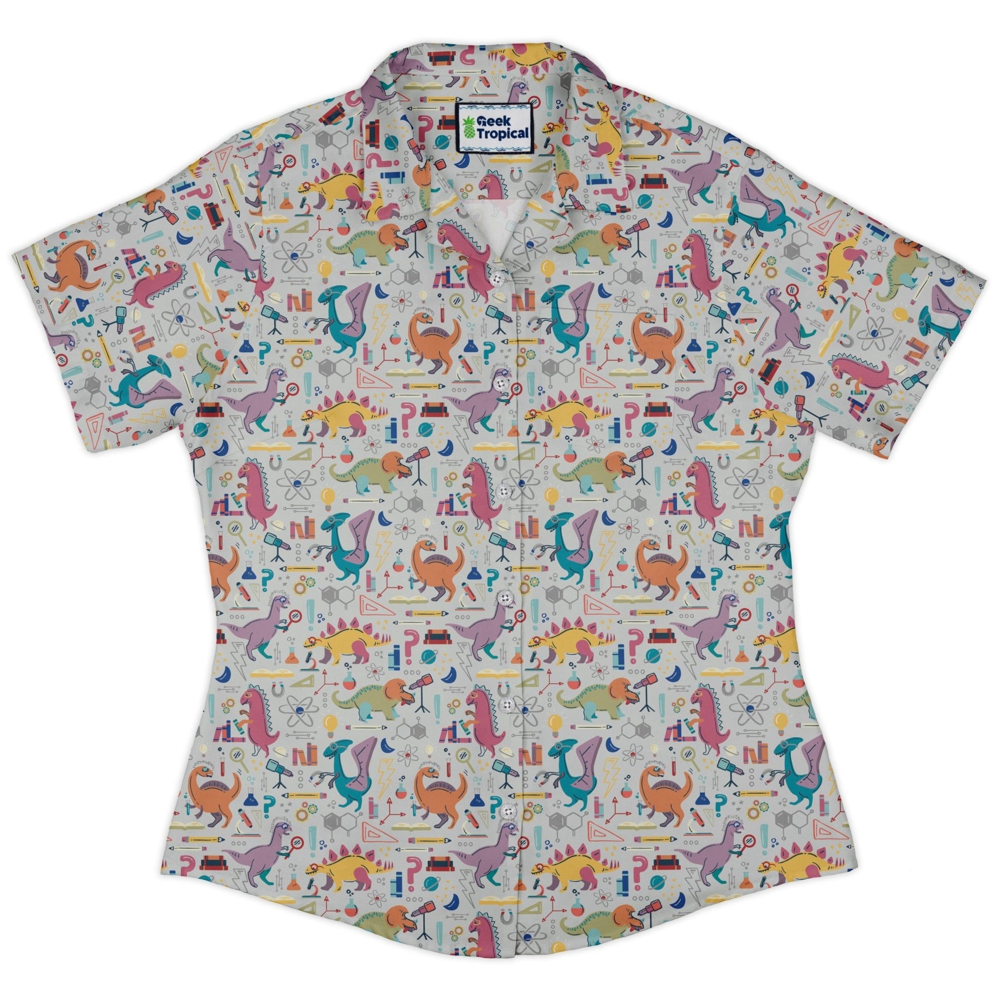 Dino Scientists Curvy Button Up Shirt Geek Nerd Design by Zirkus Design dinosaur print q225