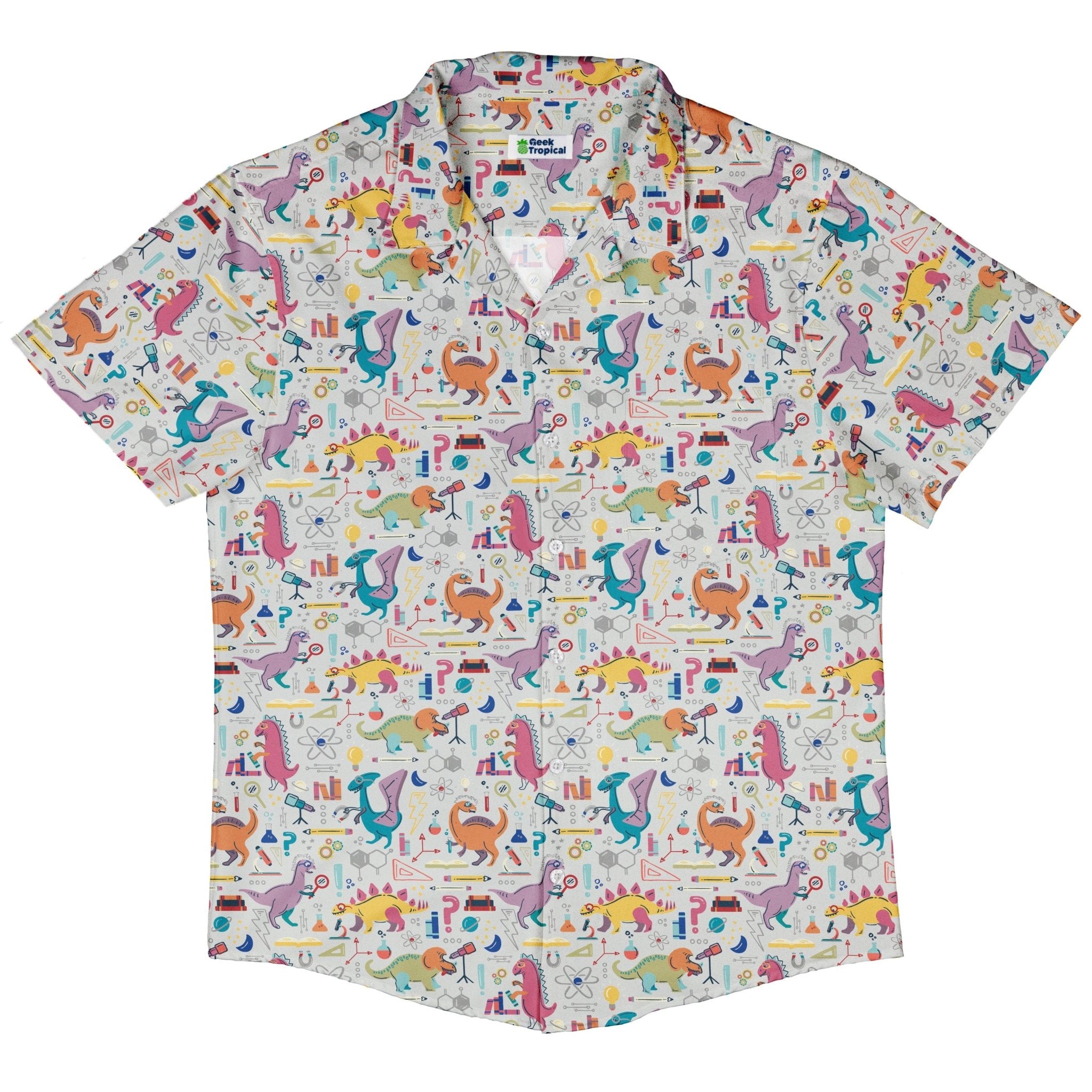 Dino Scientists Button Up Shirt Geek Nerd adult sizing Design by Zirkus Design dinosaur print