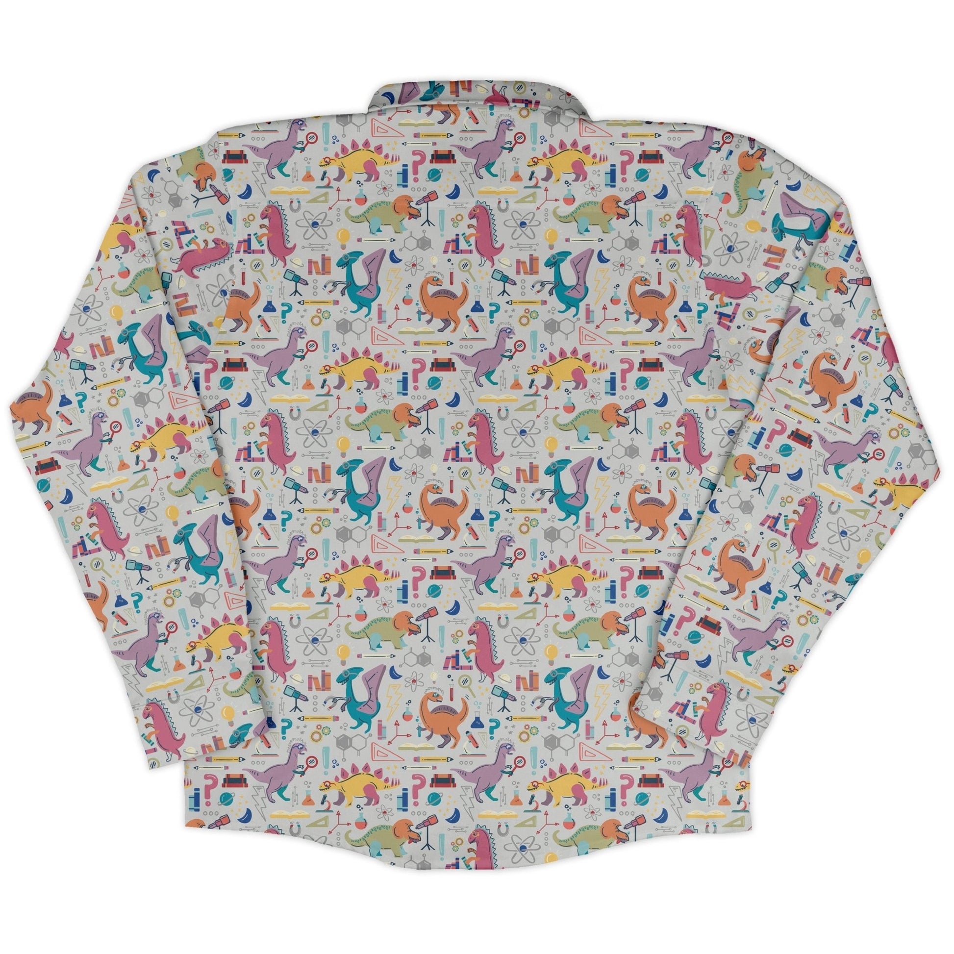 Dino Scientists Long Sleeve Button Up Shirt Geek Nerd adult sizing Design by Zirkus Design dinosaur print