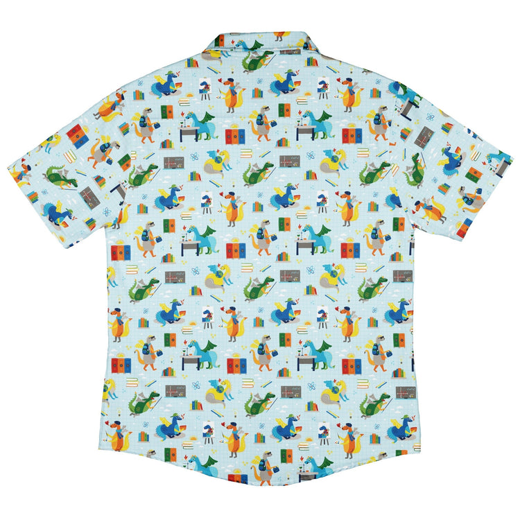 Dino School Button Up Shirt Geek Nerd adult sizing Design by Zirkus Design dinosaur print