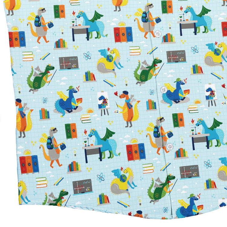 Dino School Button Up Shirt Geek Nerd adult sizing Design by Zirkus Design dinosaur print