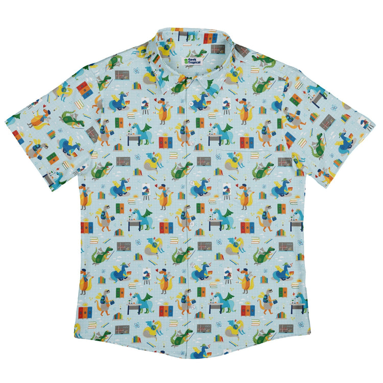 Dino School Button Up Shirt Geek Nerd adult sizing Design by Zirkus Design dinosaur print